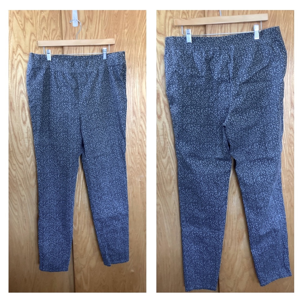 Stretchy Metro Blue grey & blue leopard print pants with side zip XLTall